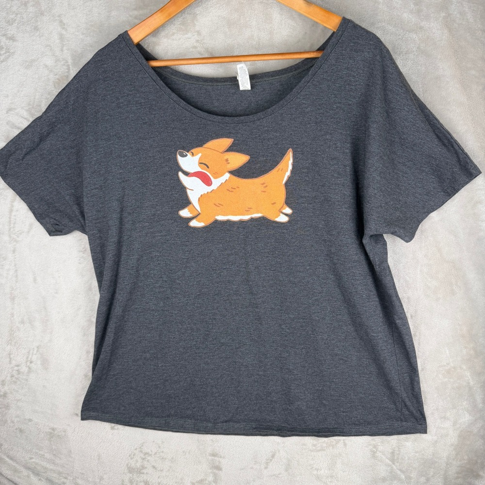 Corgi Dog lover Womens Corgi Graphic Tee Charcoal Heather Grey Scoop Neck L